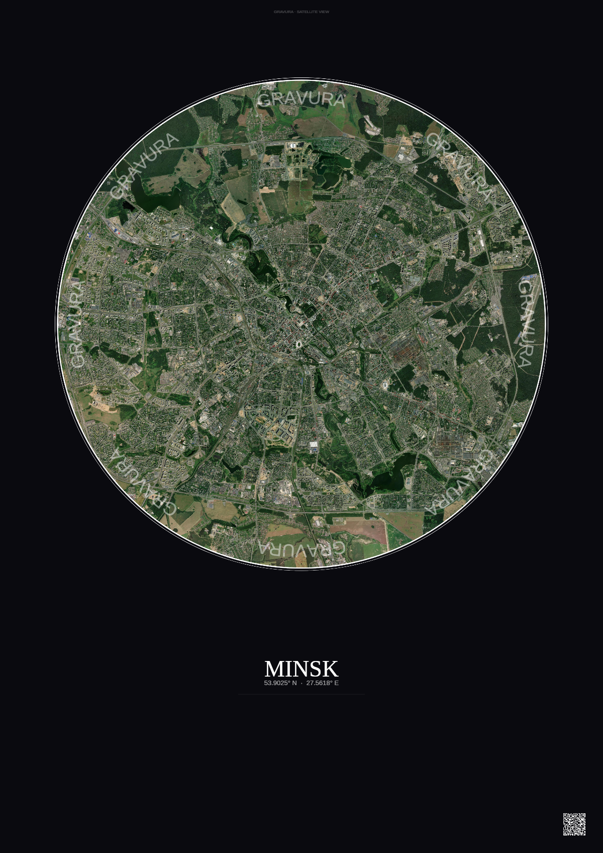 Affiche Minsk – Poster vue satellite | Gravura – Fond foncé
