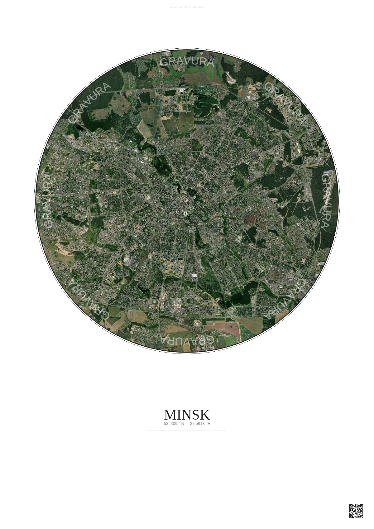 Affiche Minsk – Poster vue satellite | Gravura – Fond clair