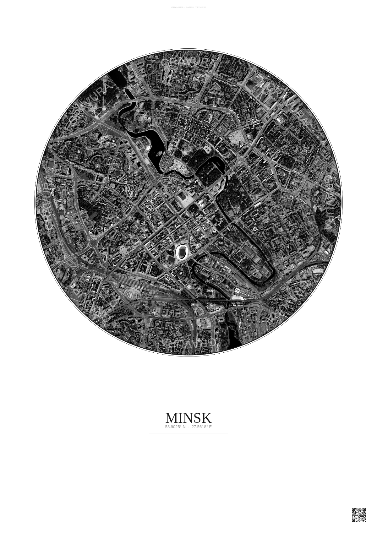 Affiche Minsk – Poster vue satellite | Gravura – Fond clair