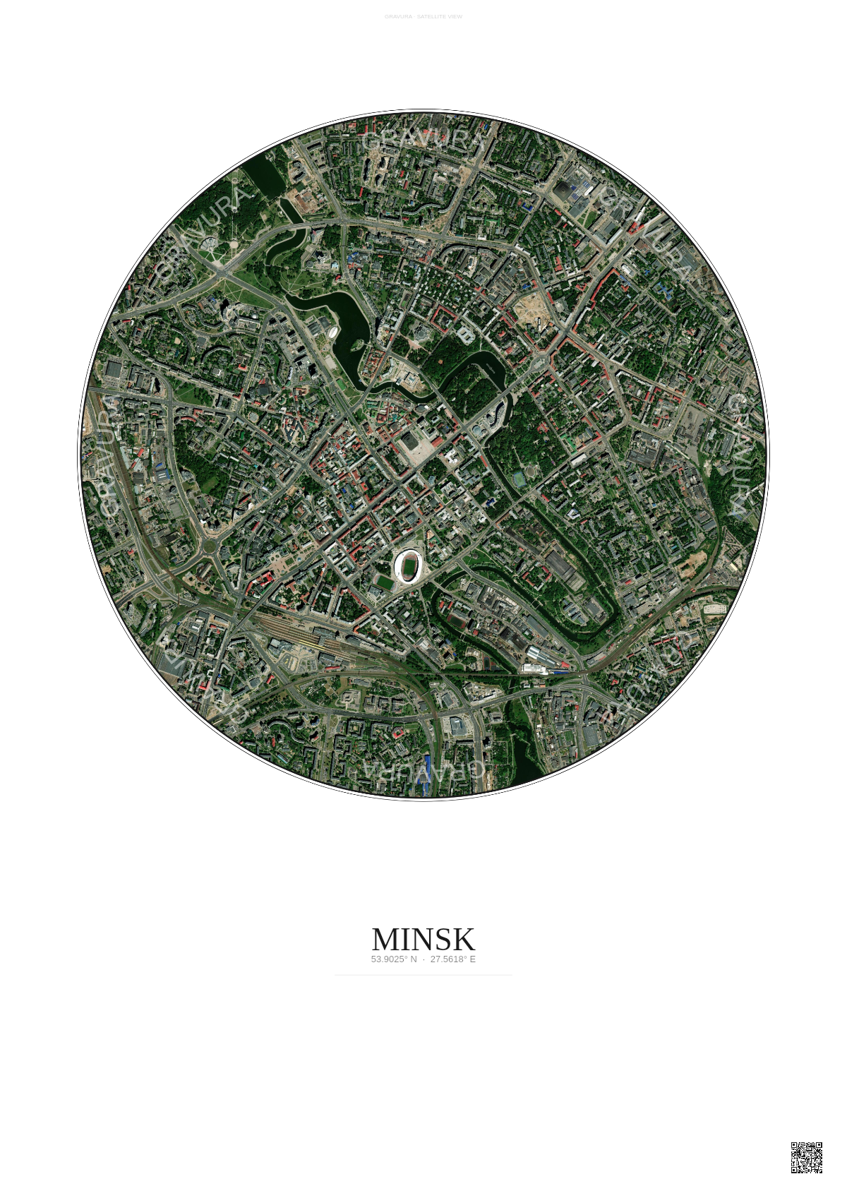 Affiche Minsk – Poster vue satellite | Gravura – Fond clair