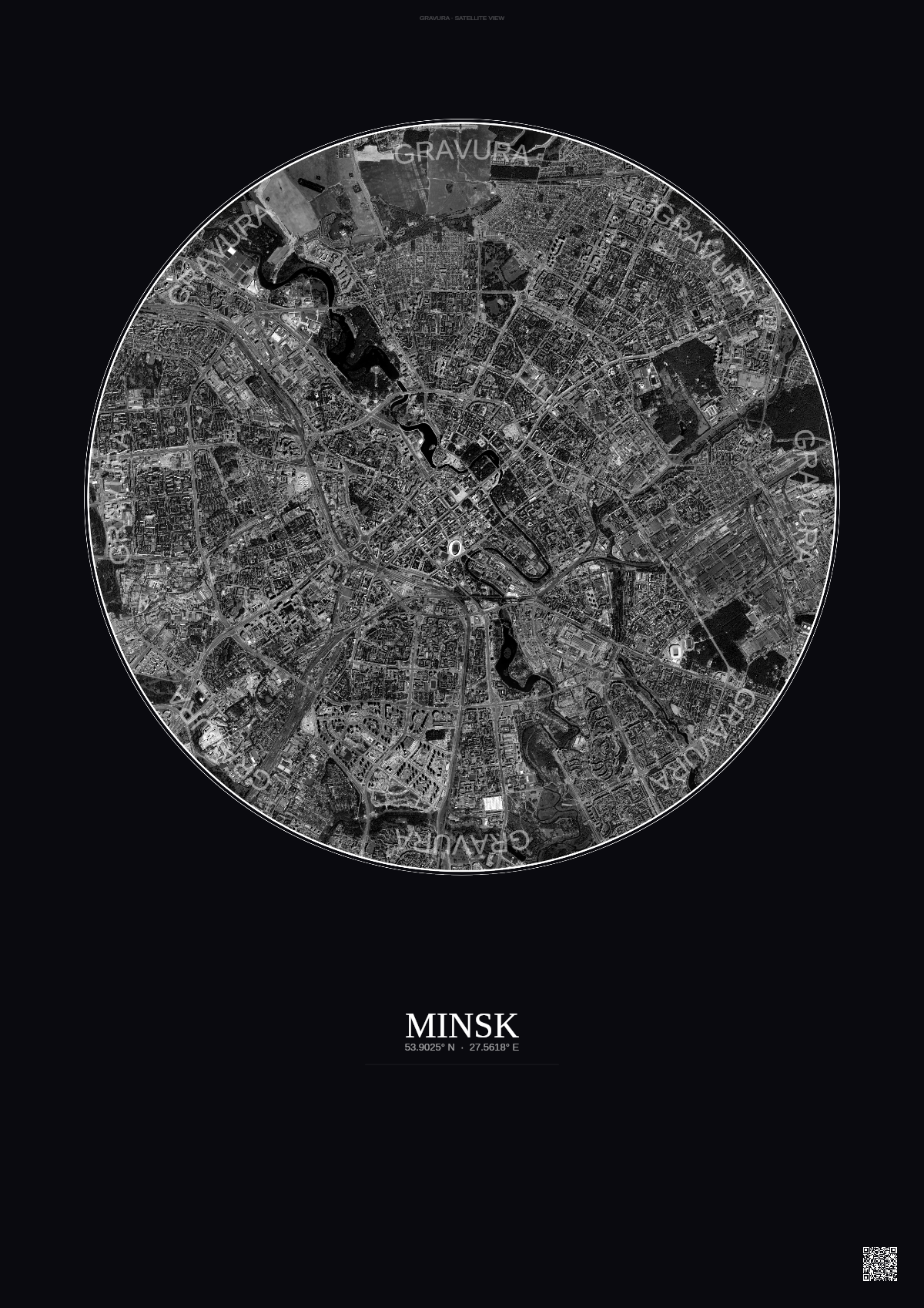 Affiche Minsk – Poster vue satellite | Gravura – Fond foncé