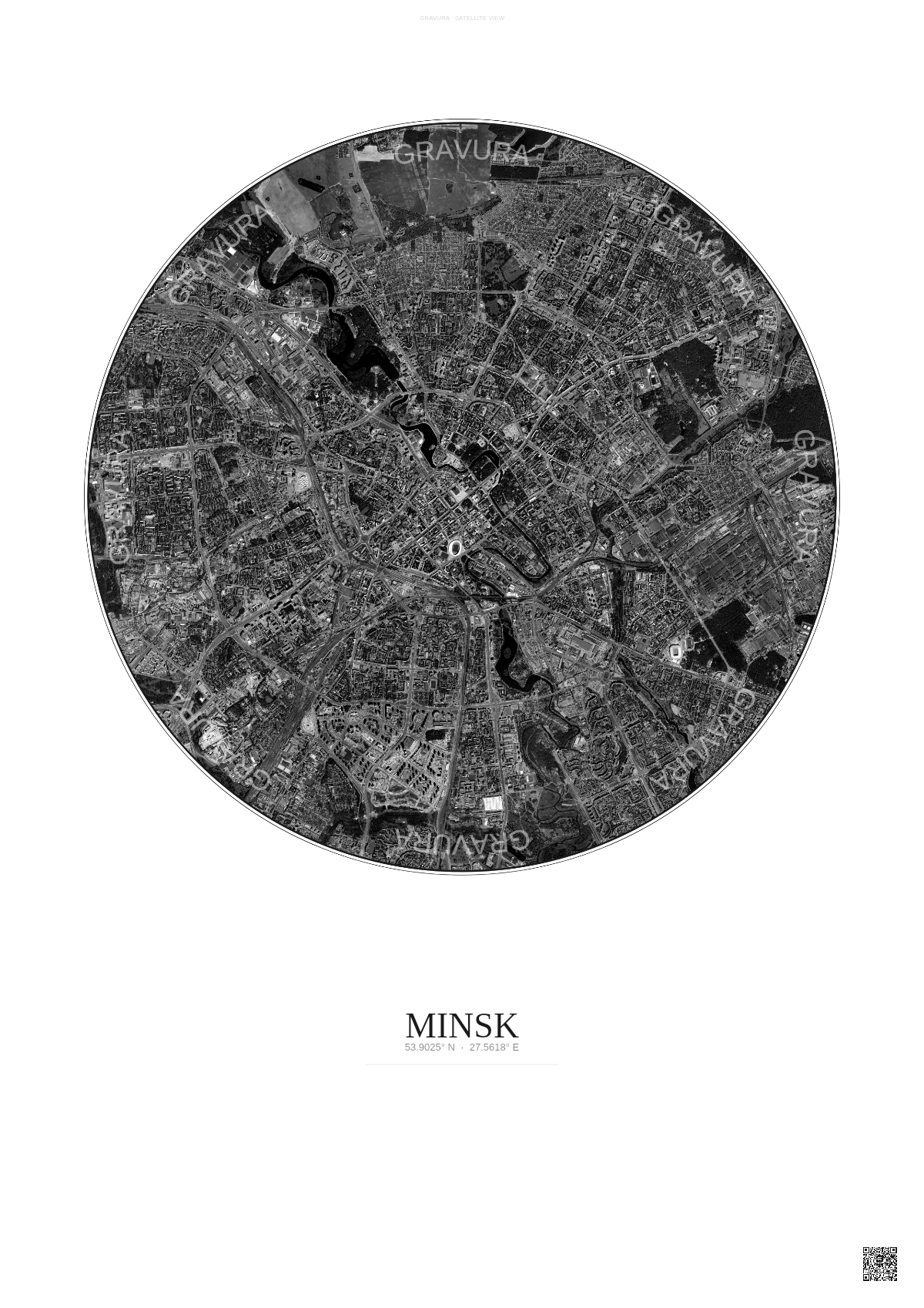 Affiche Minsk – Poster vue satellite | Gravura – Fond clair