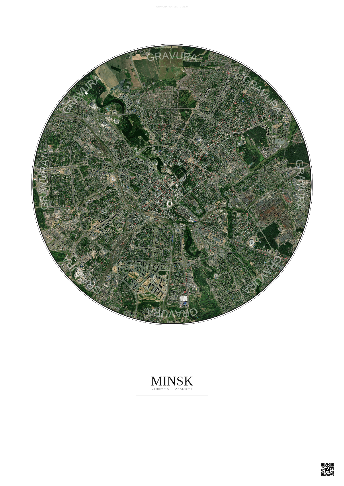 Affiche Minsk – Poster vue satellite | Gravura – Fond clair