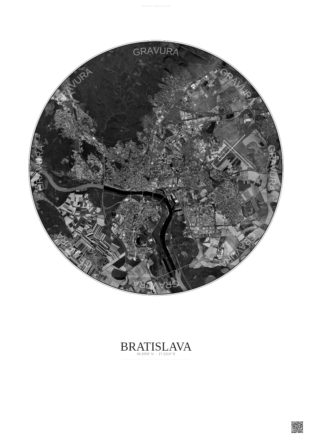Affiche Bratislava – Poster vue satellite | Gravura – Fond clair