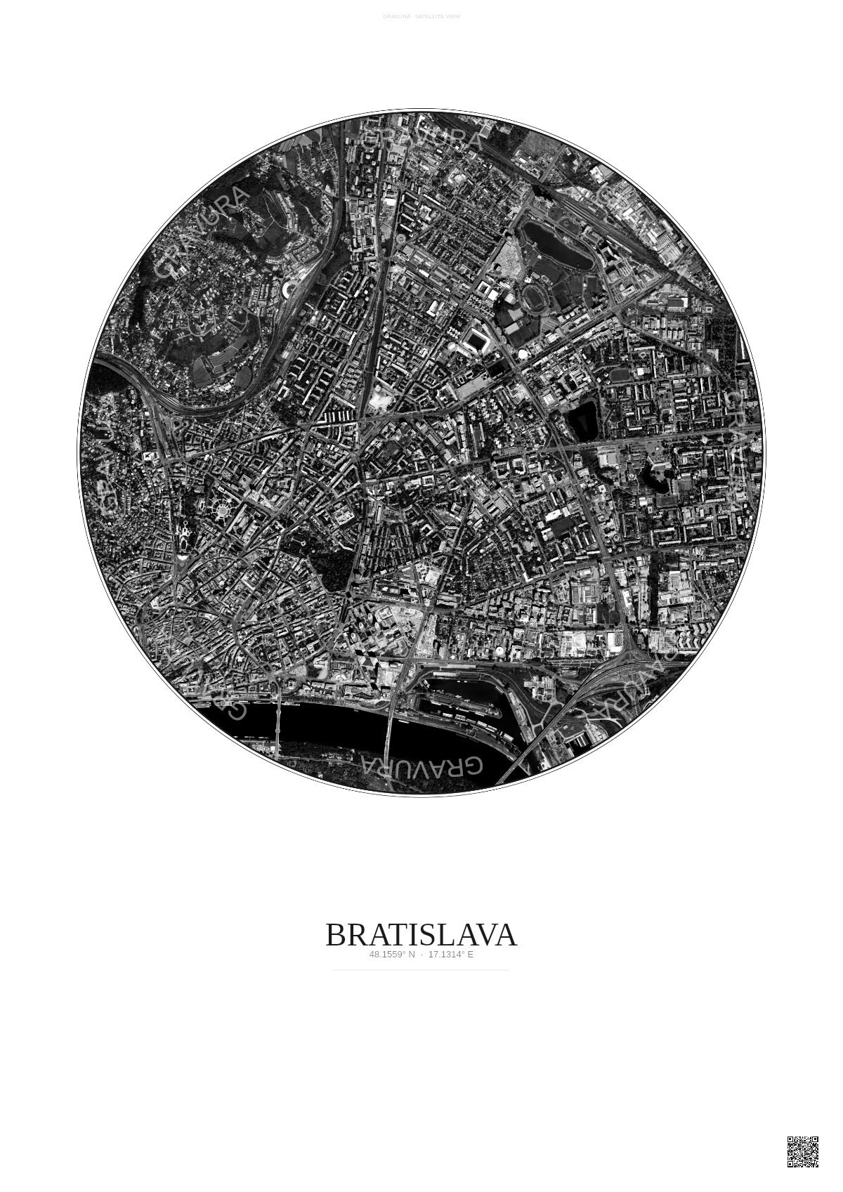 Affiche Bratislava – Poster vue satellite | Gravura – Fond clair