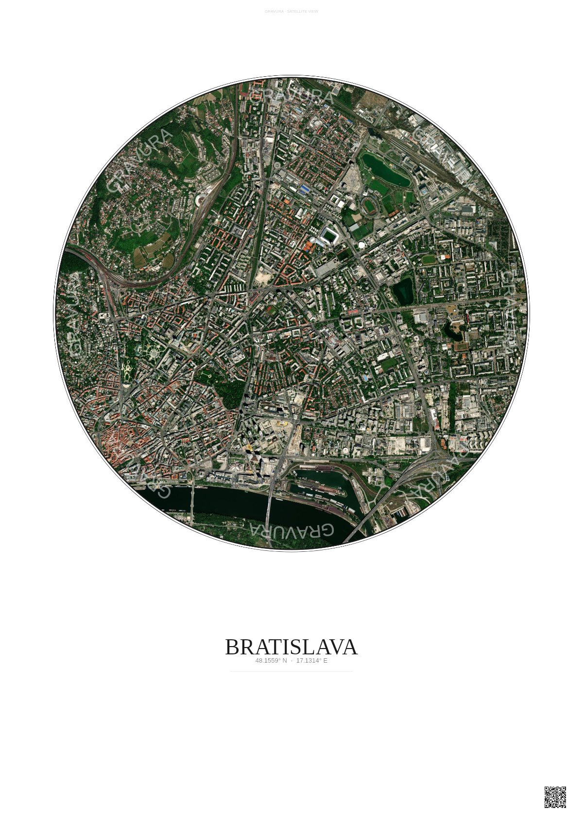 Affiche Bratislava – Poster vue satellite | Gravura – Fond clair