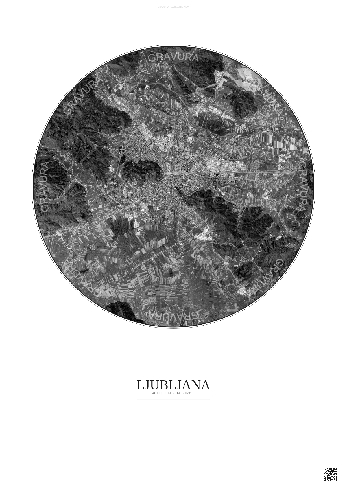 Affiche Ljubljana – Poster vue satellite | Gravura – Fond clair