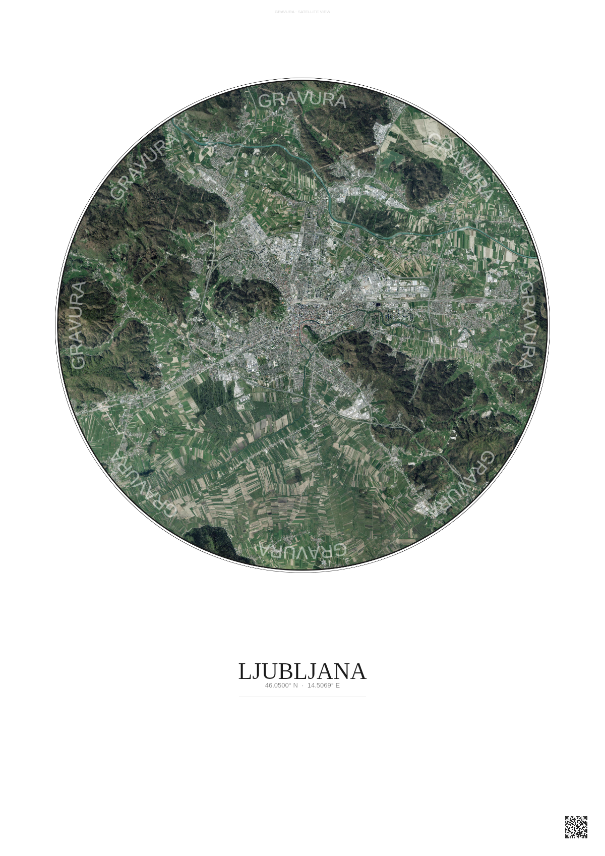 Affiche Ljubljana – Poster vue satellite | Gravura – Fond clair