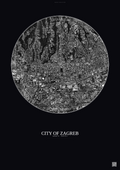 Affiche City Of Zagreb – Poster vue satellite | Gravura – Fond foncé