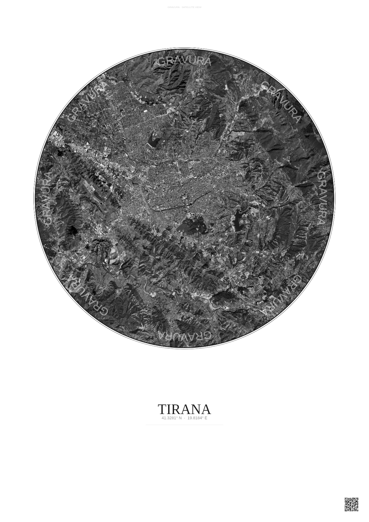 Affiche Tirana – Poster vue satellite | Gravura – Fond clair
