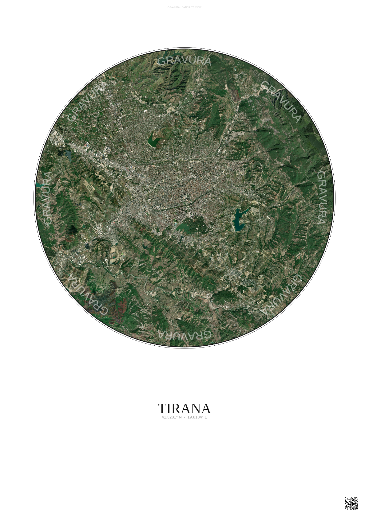 Affiche Tirana – Poster vue satellite | Gravura – Fond clair