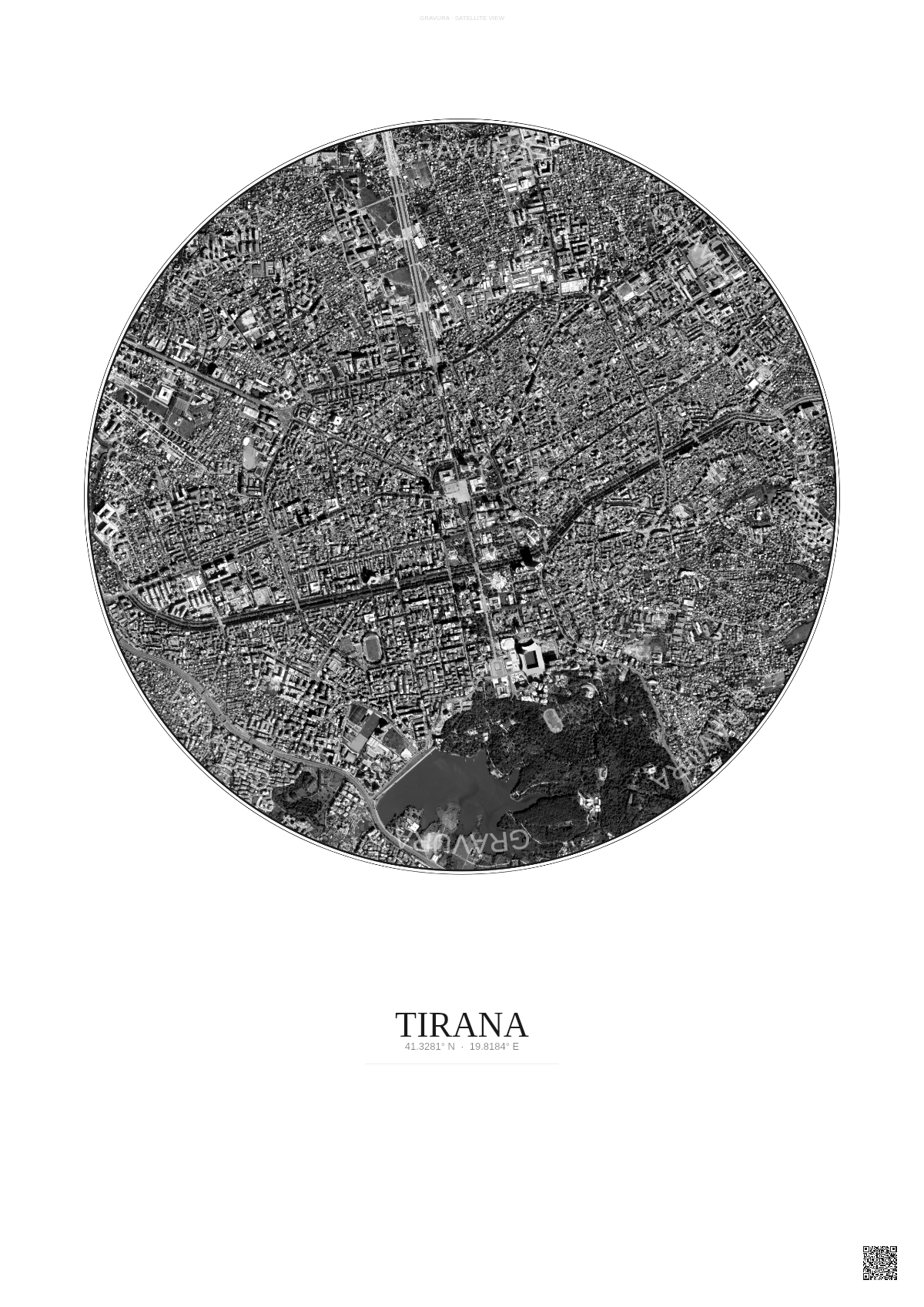 Affiche Tirana – Poster vue satellite | Gravura – Fond clair