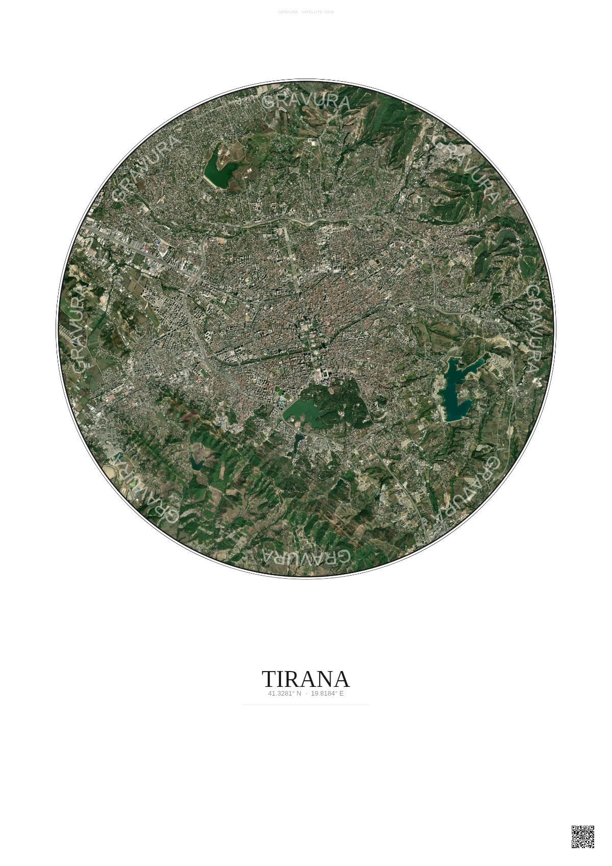 Affiche Tirana – Poster vue satellite | Gravura – Fond clair