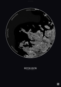Affiche Reykjavik – Poster vue satellite | Gravura – Fond foncé