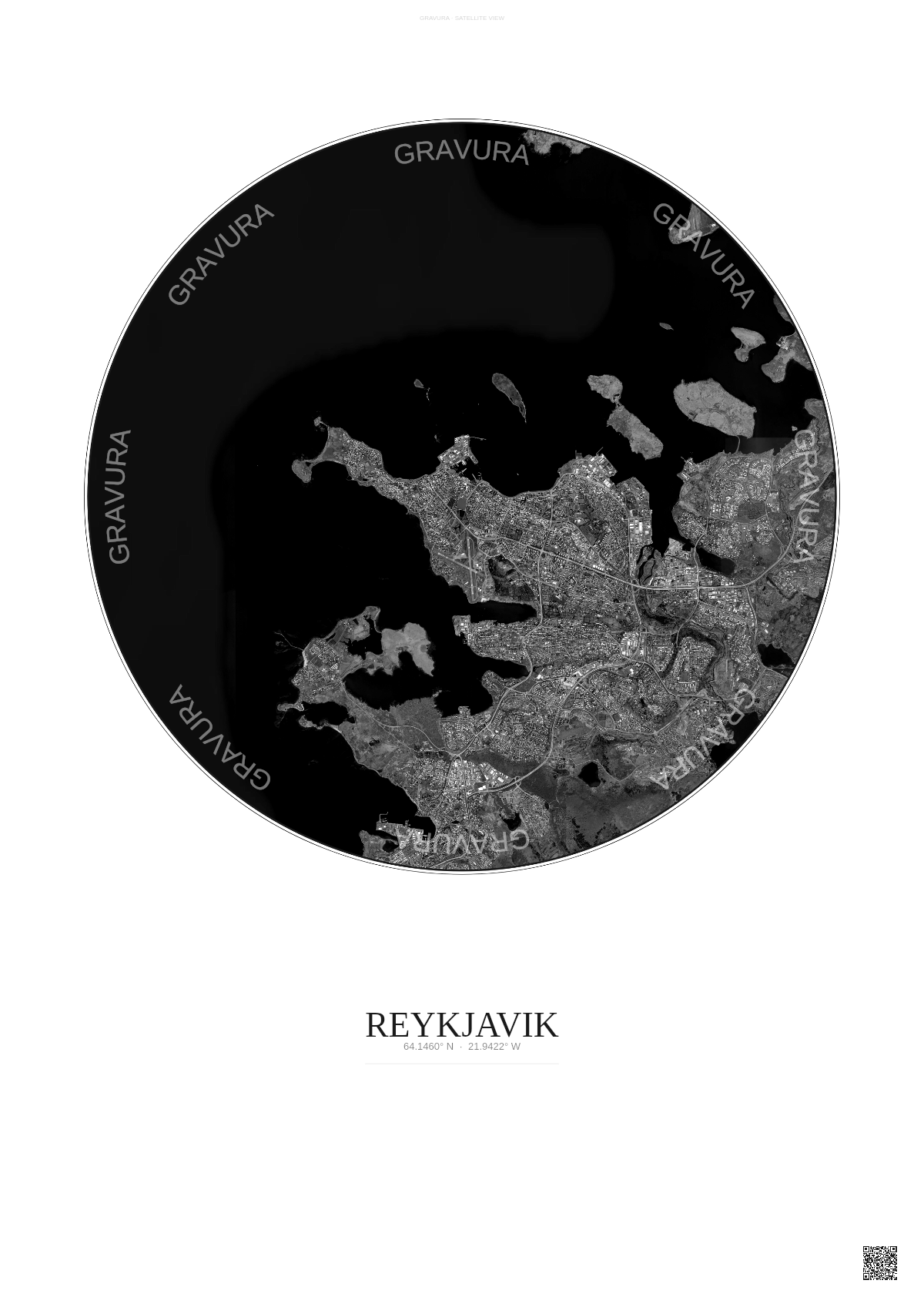 Affiche Reykjavik – Poster vue satellite | Gravura – Fond clair
