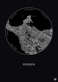 Affiche Reykjavik – Poster vue satellite | Gravura – Fond foncé