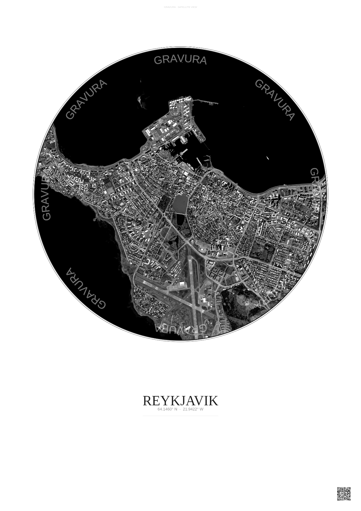 Affiche Reykjavik – Poster vue satellite | Gravura – Fond clair