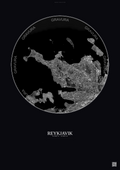 Affiche Reykjavik – Poster vue satellite | Gravura – Fond foncé