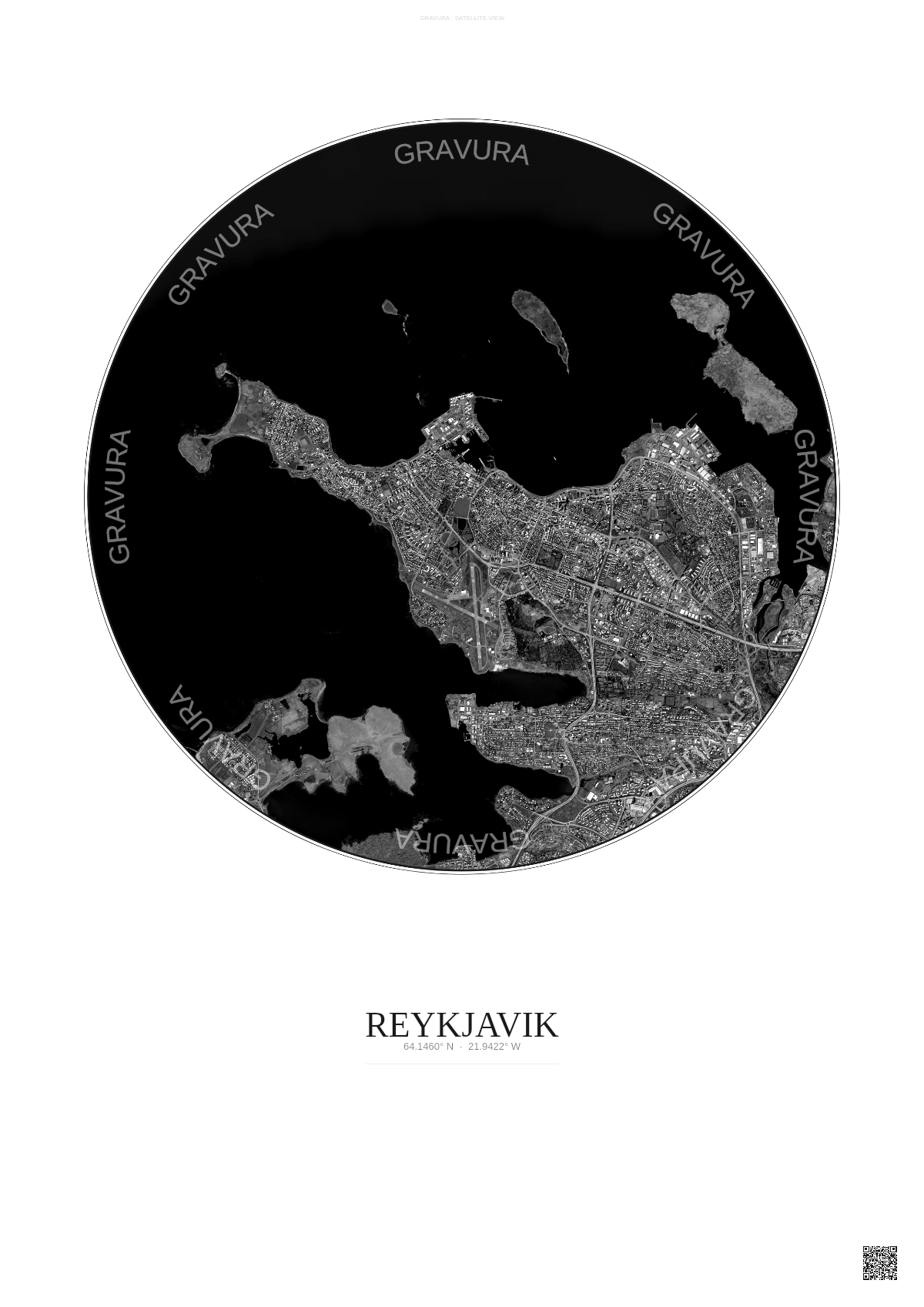 Affiche Reykjavik – Poster vue satellite | Gravura – Fond clair
