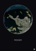 Affiche Reykjavik – Poster vue satellite | Gravura – Fond foncé