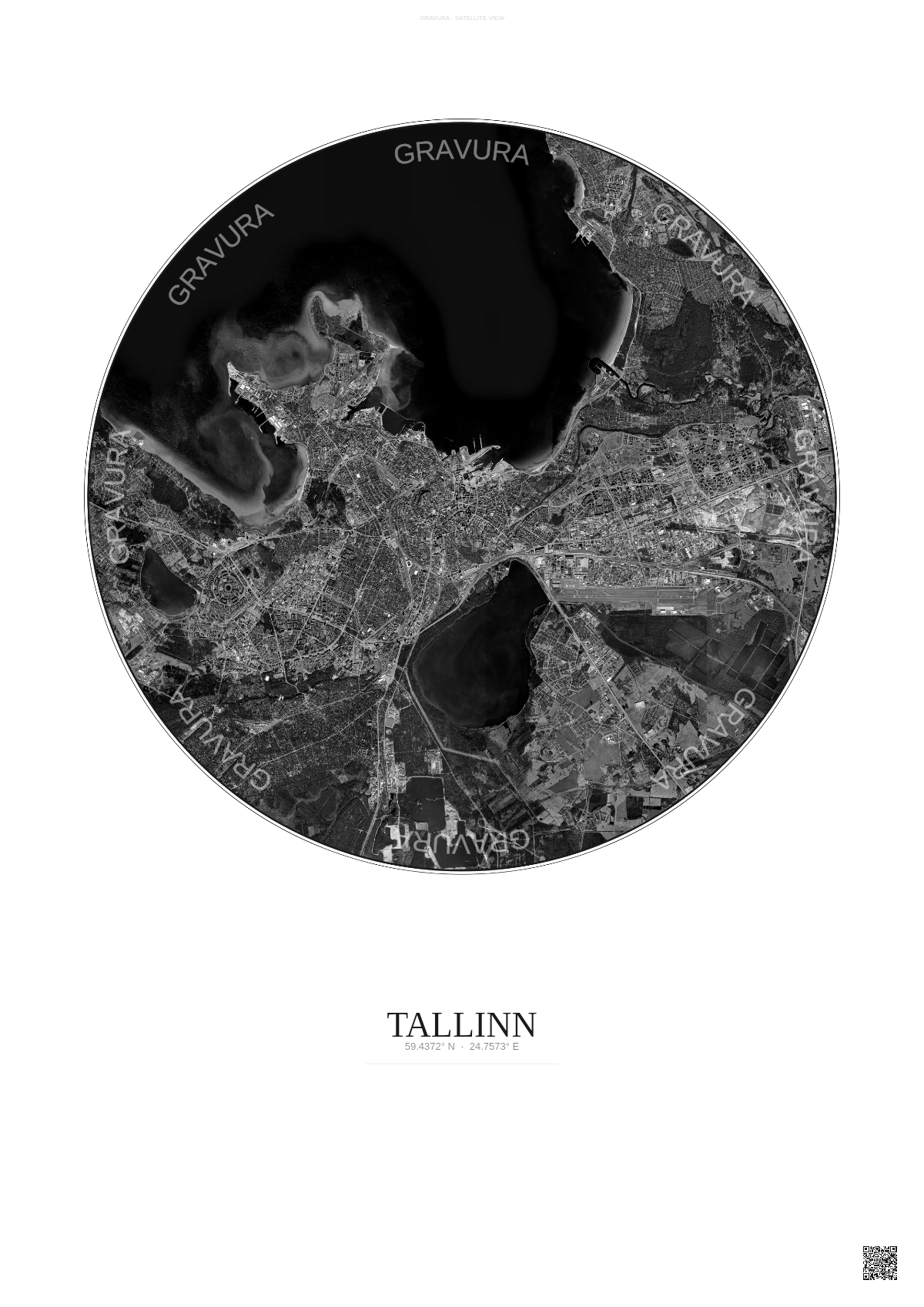 Affiche Tallinn – Poster vue satellite | Gravura – Fond clair