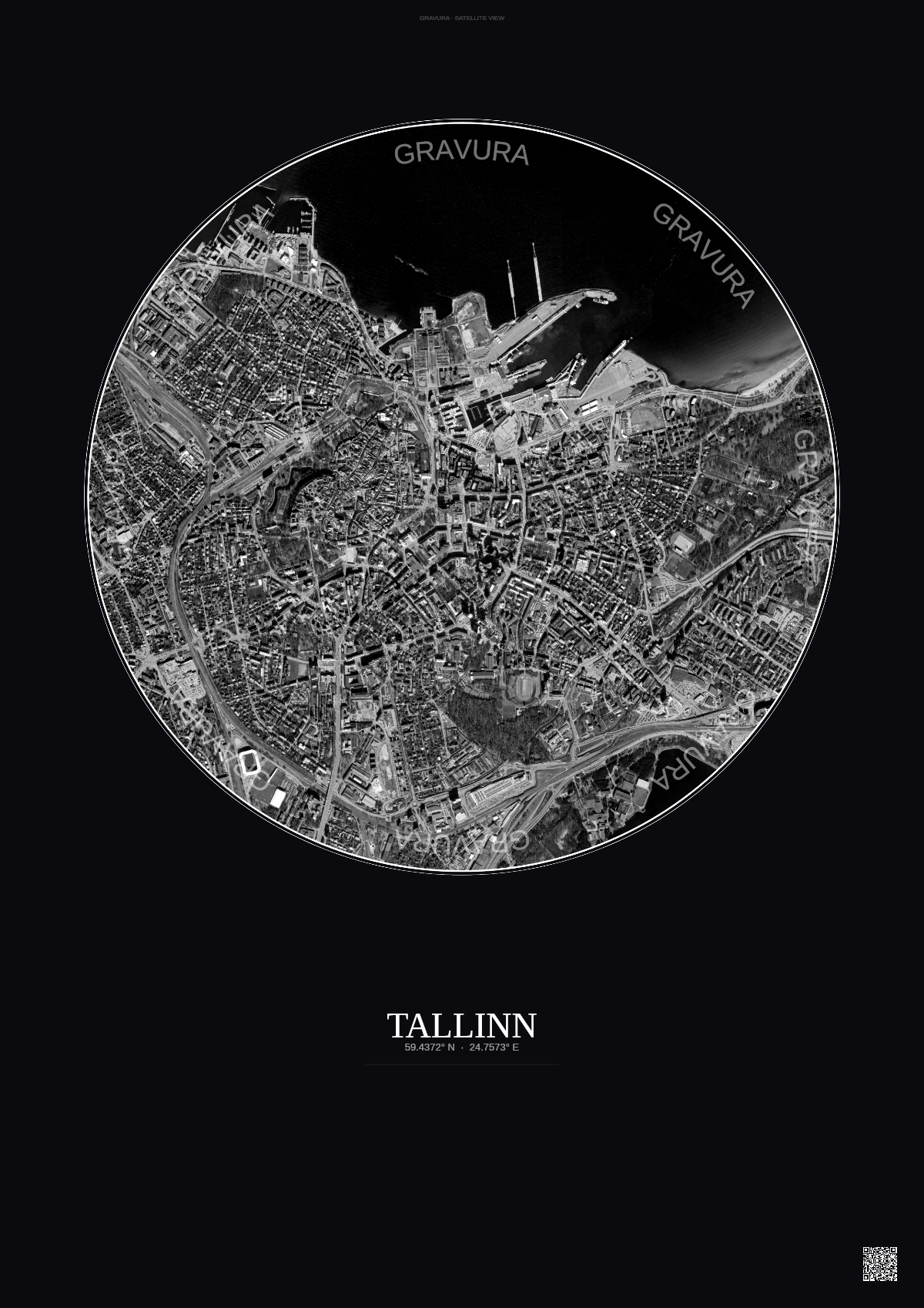 Affiche Tallinn – Poster vue satellite | Gravura – Fond foncé