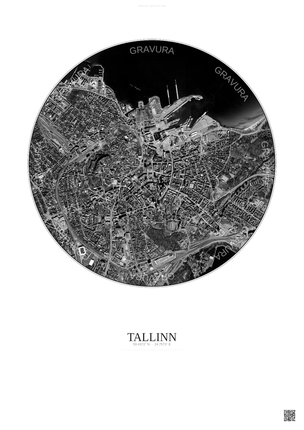 Affiche Tallinn – Poster vue satellite | Gravura – Fond clair