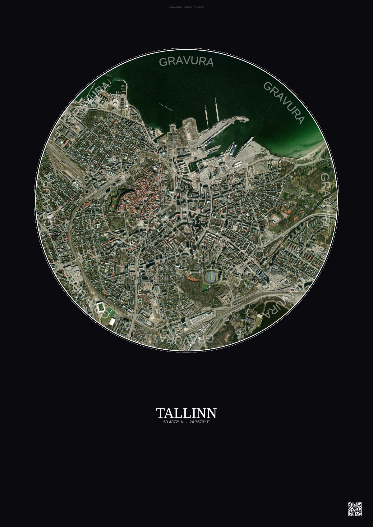 Affiche Tallinn – Poster vue satellite | Gravura – Fond foncé