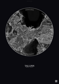 Affiche Tallinn – Poster vue satellite | Gravura – Fond foncé