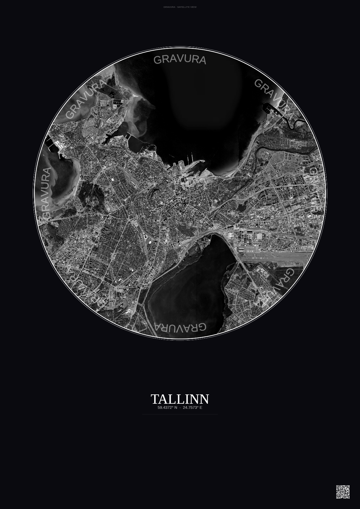 Affiche Tallinn – Poster vue satellite | Gravura – Fond foncé
