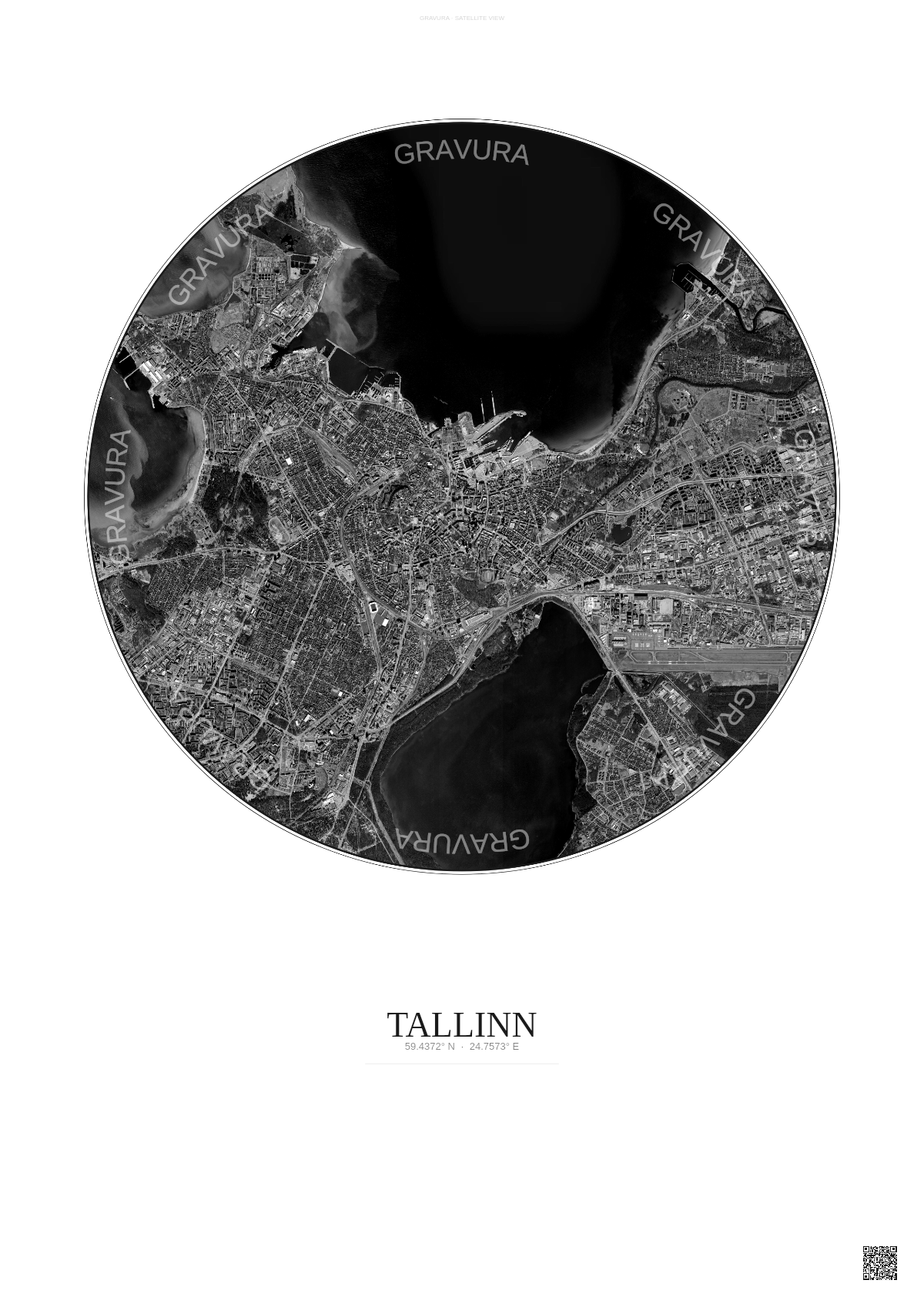 Affiche Tallinn – Poster vue satellite | Gravura – Fond clair