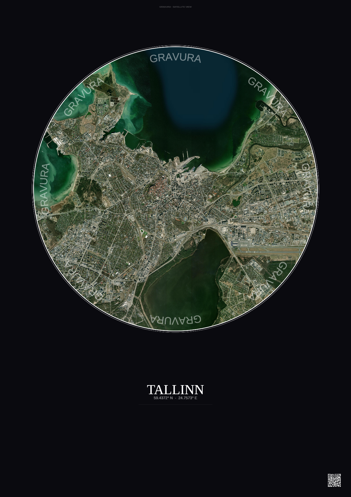 Affiche Tallinn – Poster vue satellite | Gravura – Fond foncé
