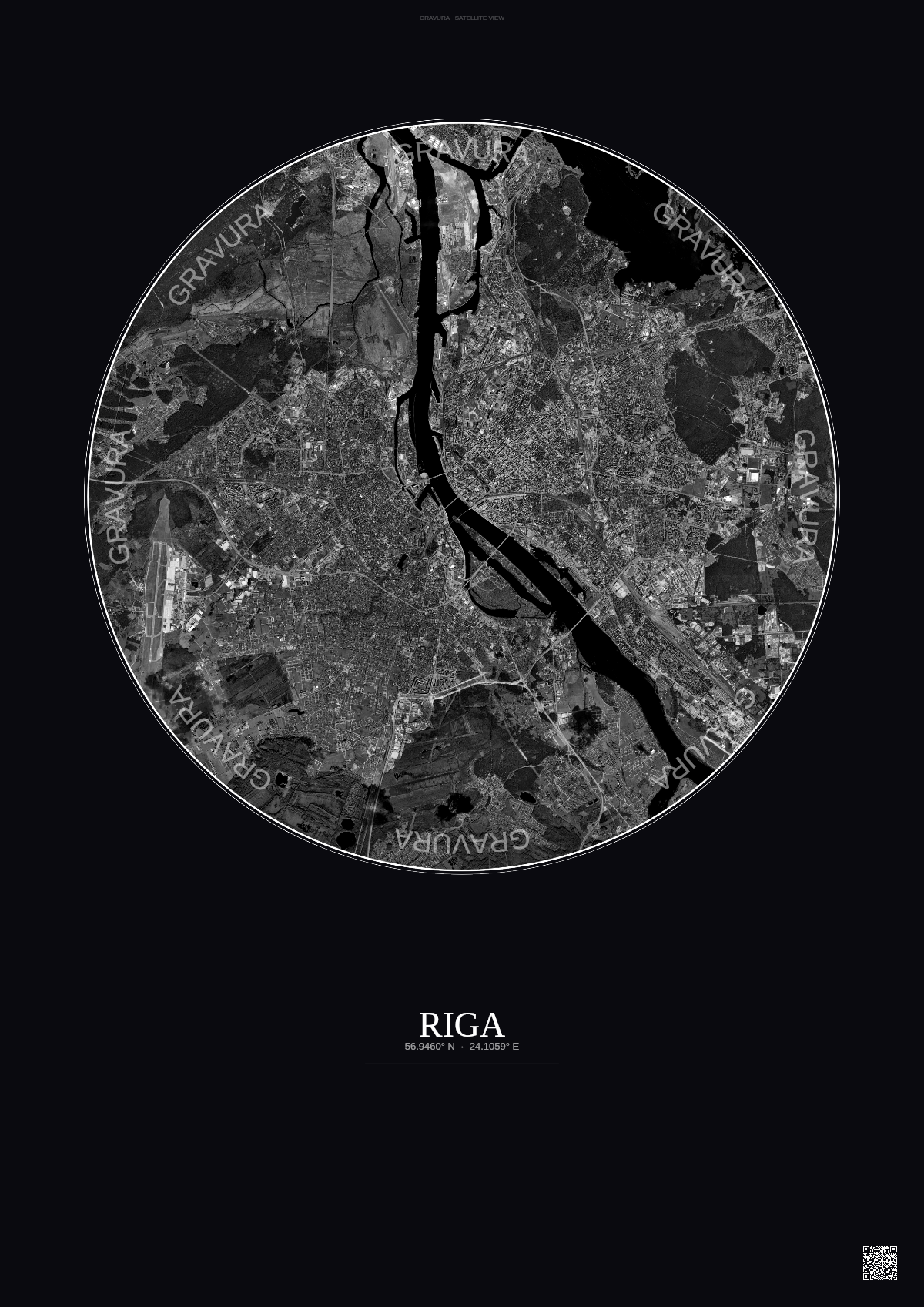 Affiche Riga – Poster vue satellite | Gravura – Fond foncé