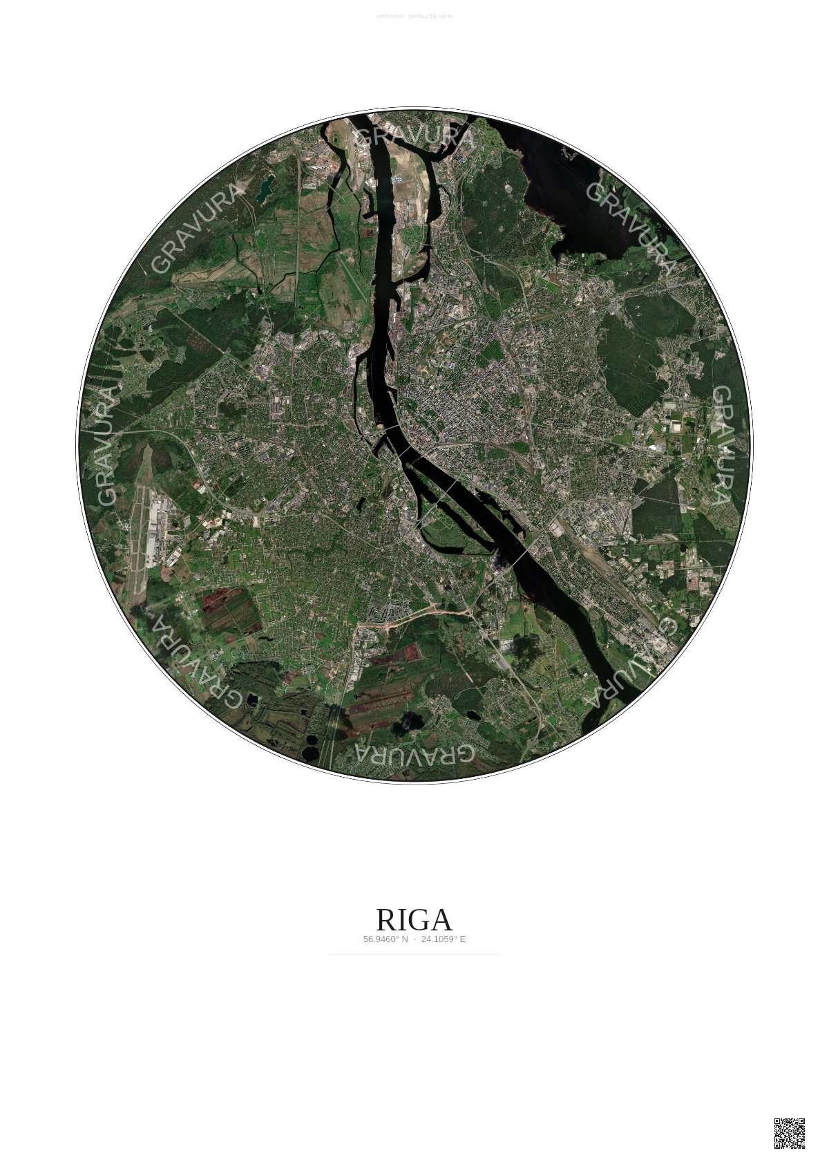 Affiche Riga – Poster vue satellite | Gravura – Fond clair