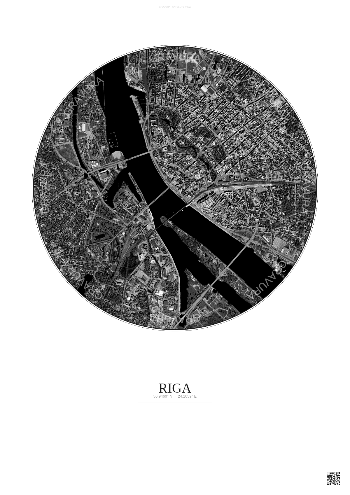 Affiche Riga – Poster vue satellite | Gravura – Fond clair
