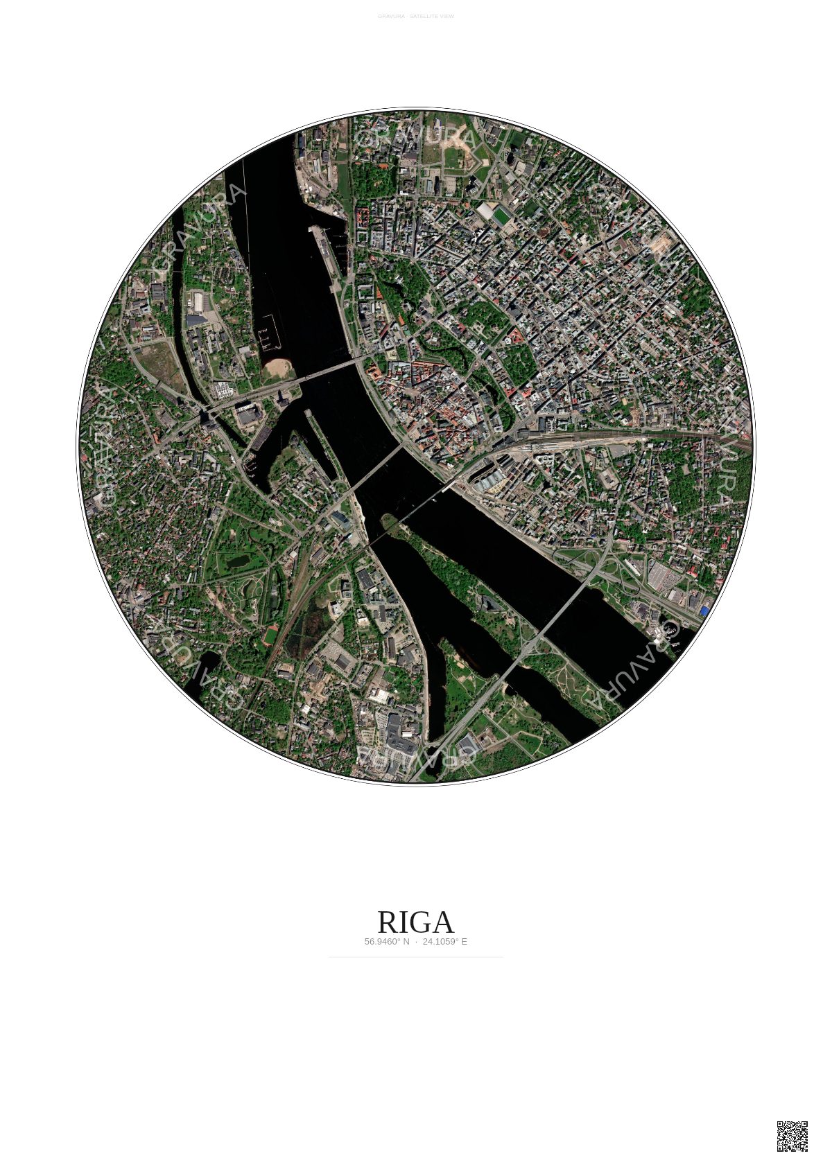 Affiche Riga – Poster vue satellite | Gravura – Fond clair
