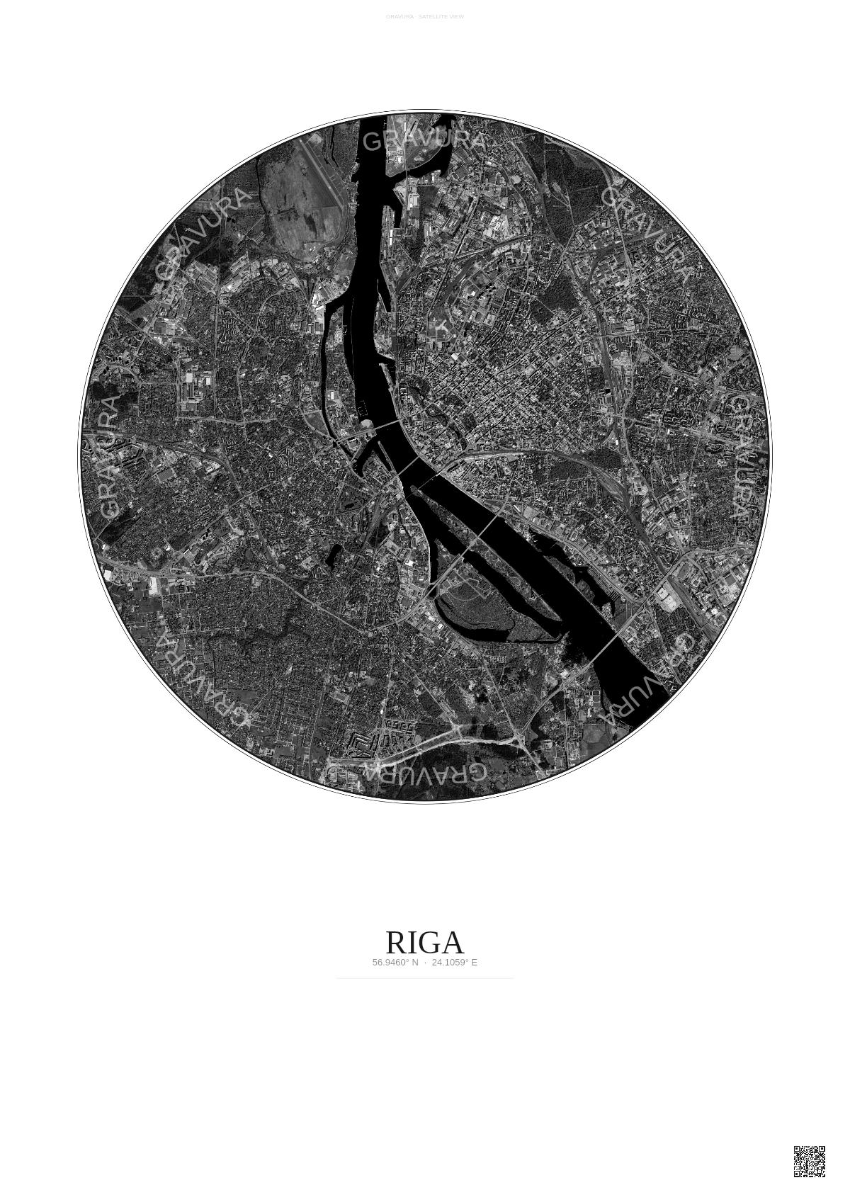 Affiche Riga – Poster vue satellite | Gravura – Fond clair