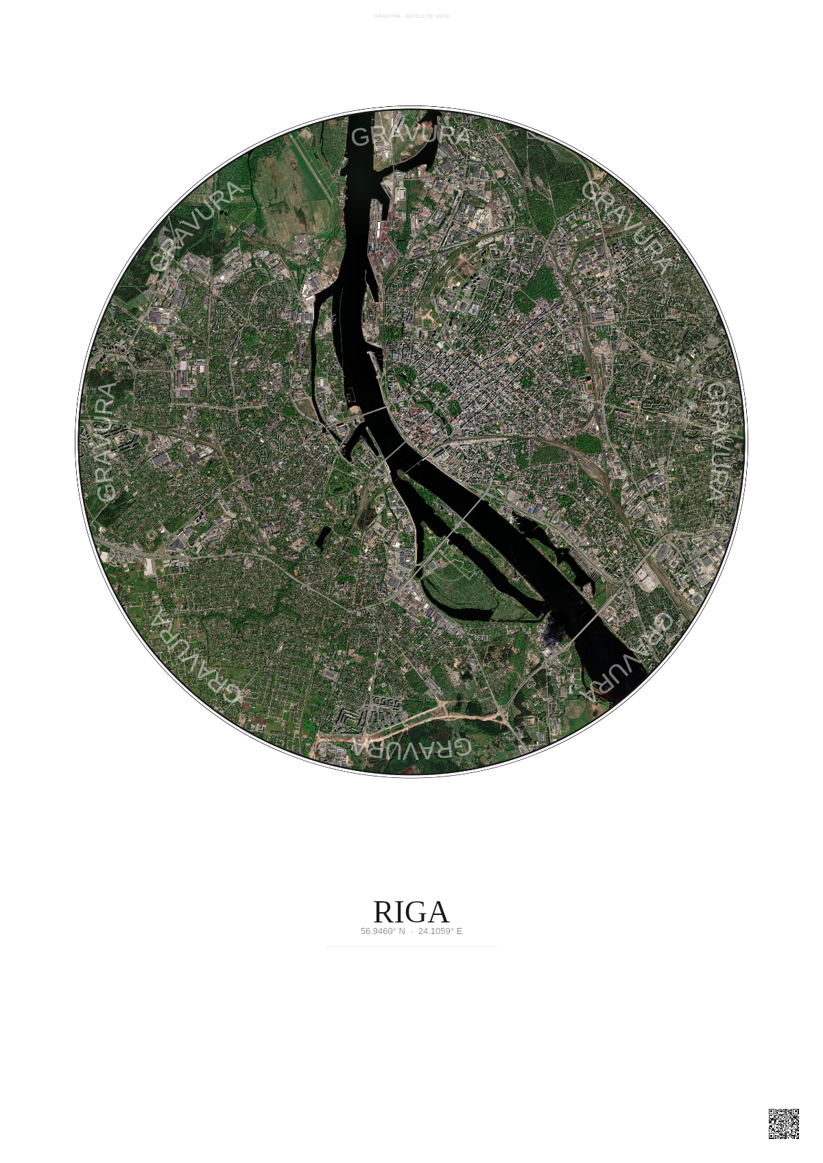 Affiche Riga – Poster vue satellite | Gravura – Fond clair
