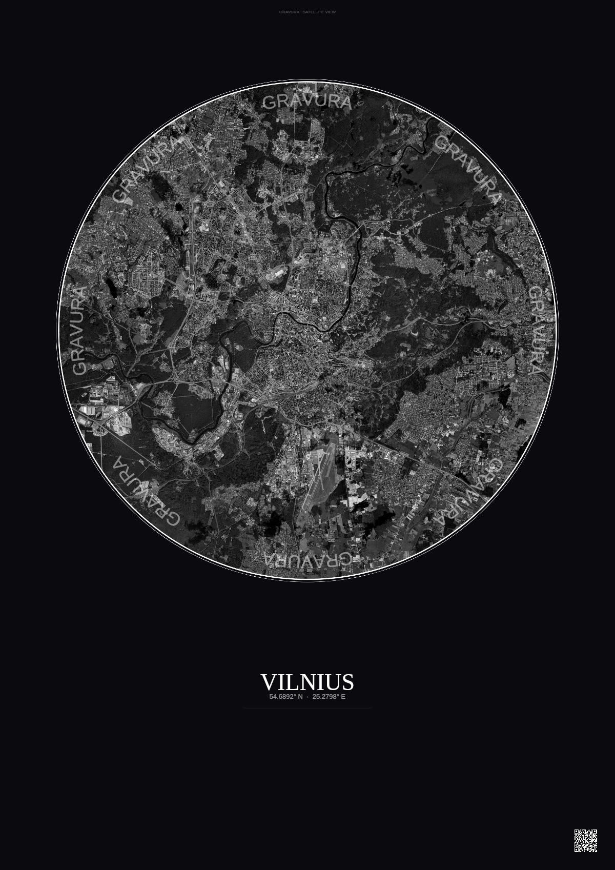 Affiche Vilnius – Poster vue satellite | Gravura – Fond foncé