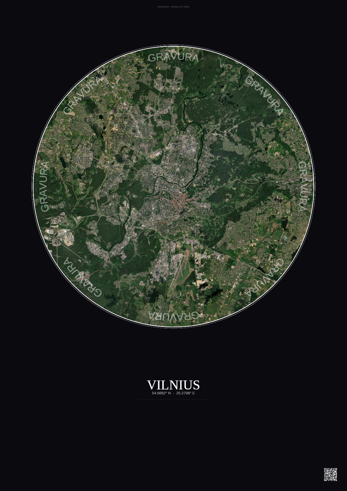 Affiche Vilnius – Poster vue satellite | Gravura – Fond foncé
