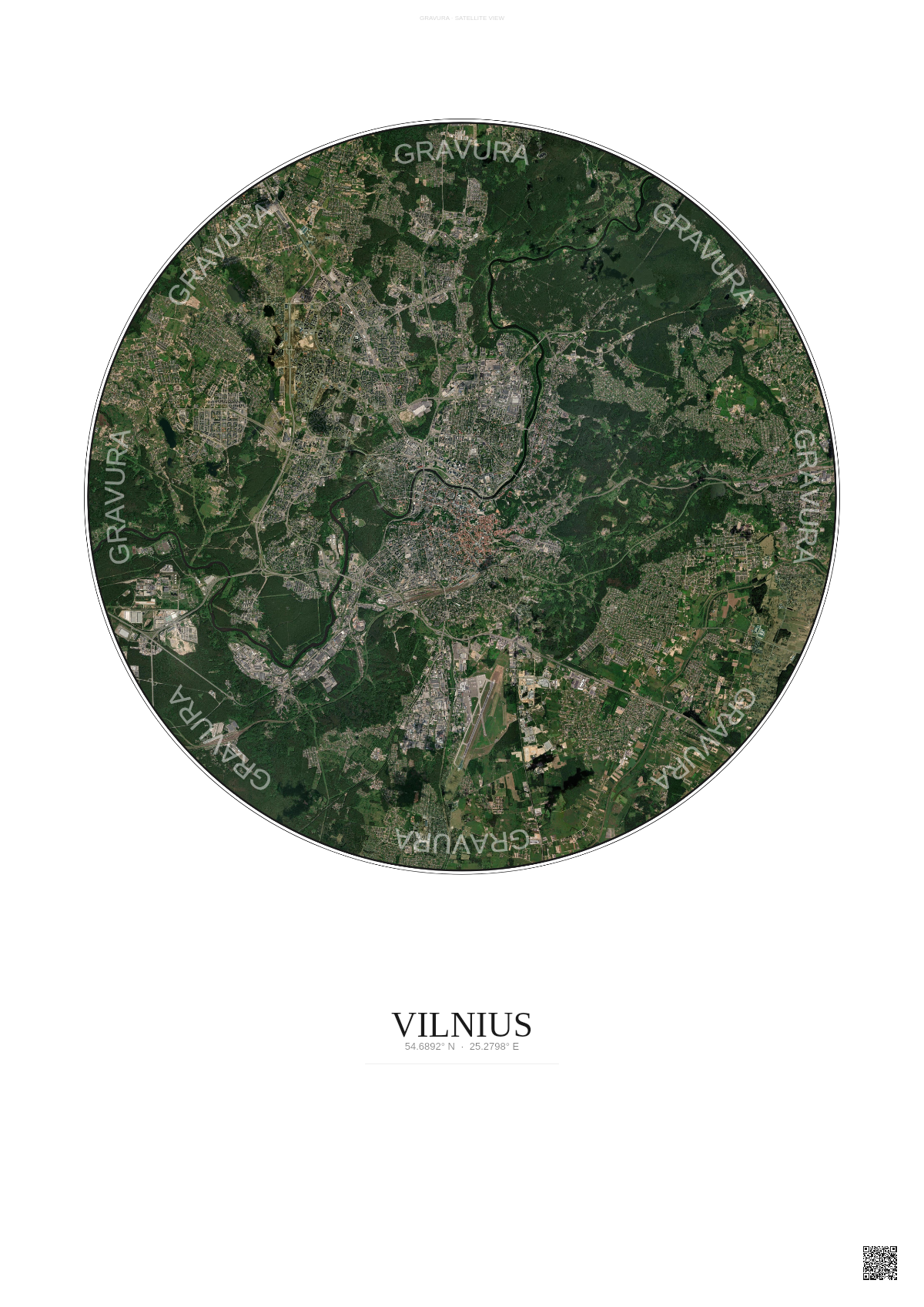 Affiche Vilnius – Poster vue satellite | Gravura – Fond clair