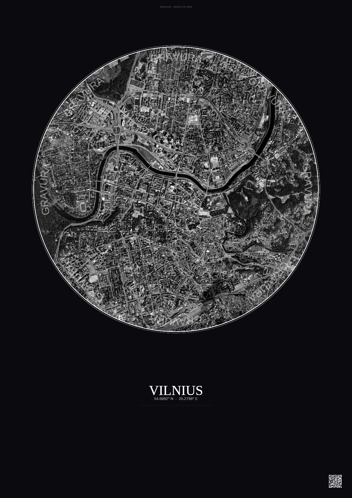Affiche Vilnius – Poster vue satellite | Gravura – Fond foncé