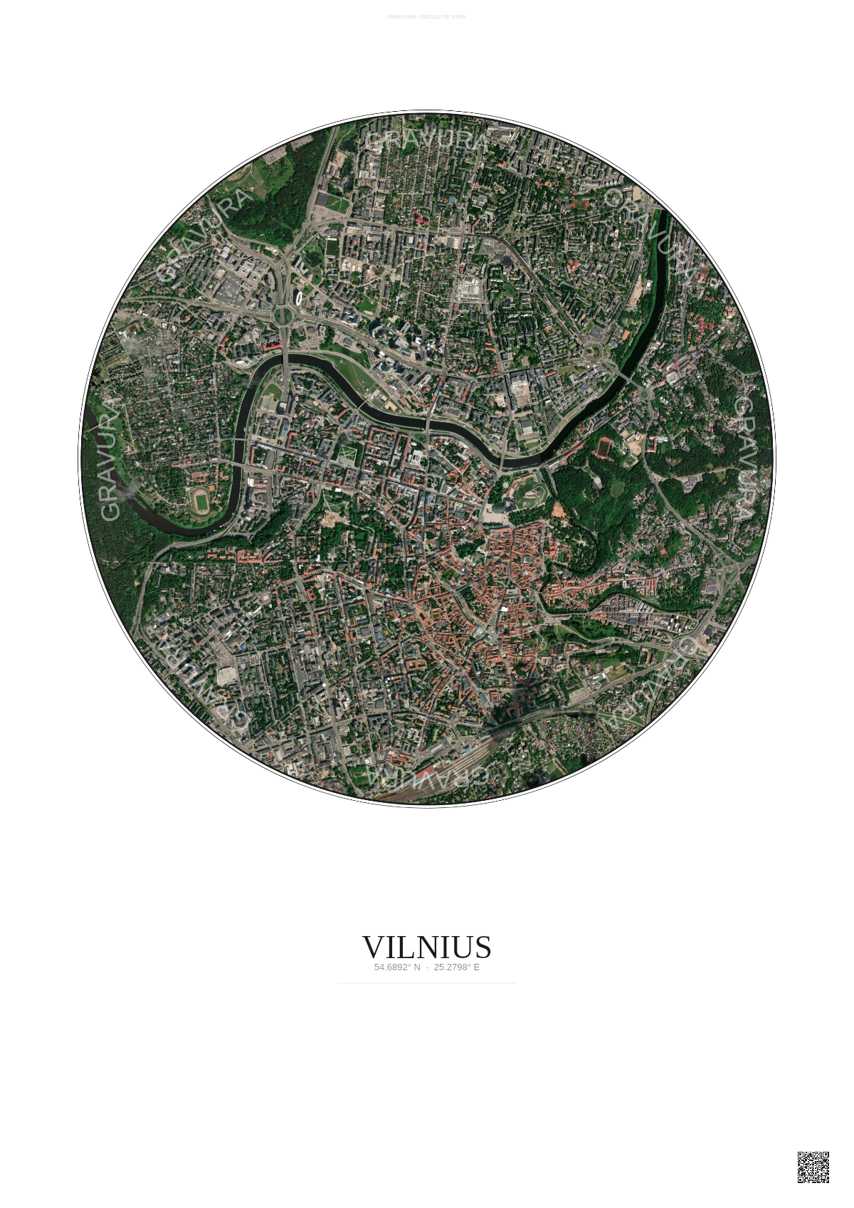 Affiche Vilnius – Poster vue satellite | Gravura – Fond clair