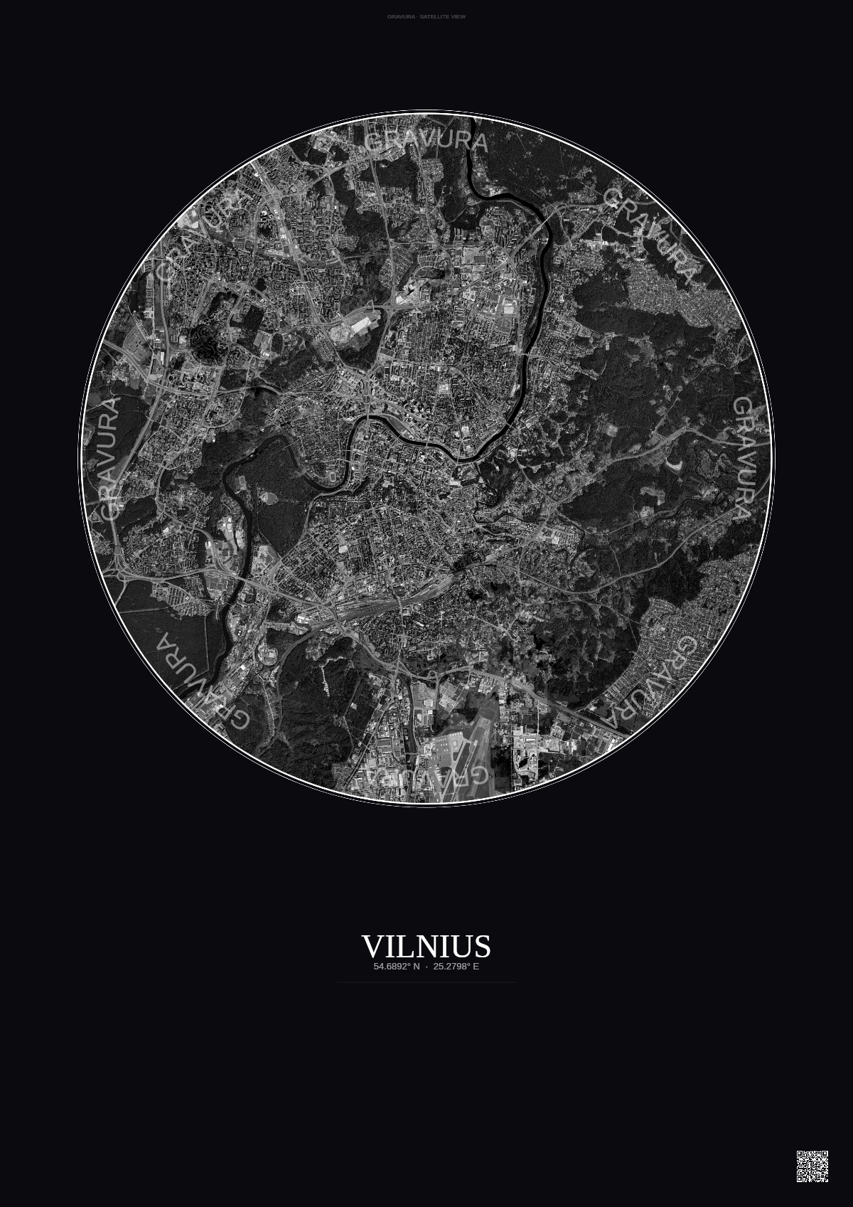 Affiche Vilnius – Poster vue satellite | Gravura – Fond foncé