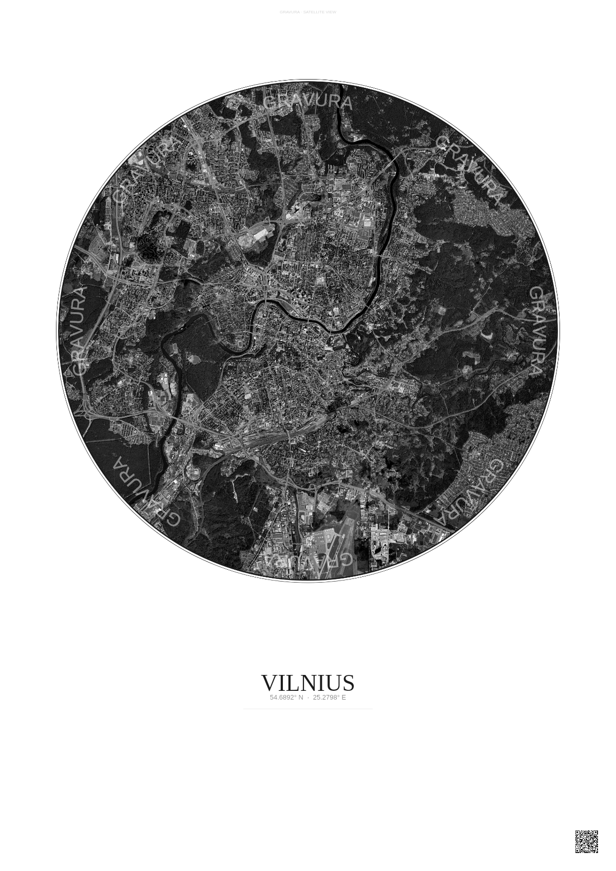 Affiche Vilnius – Poster vue satellite | Gravura – Fond clair