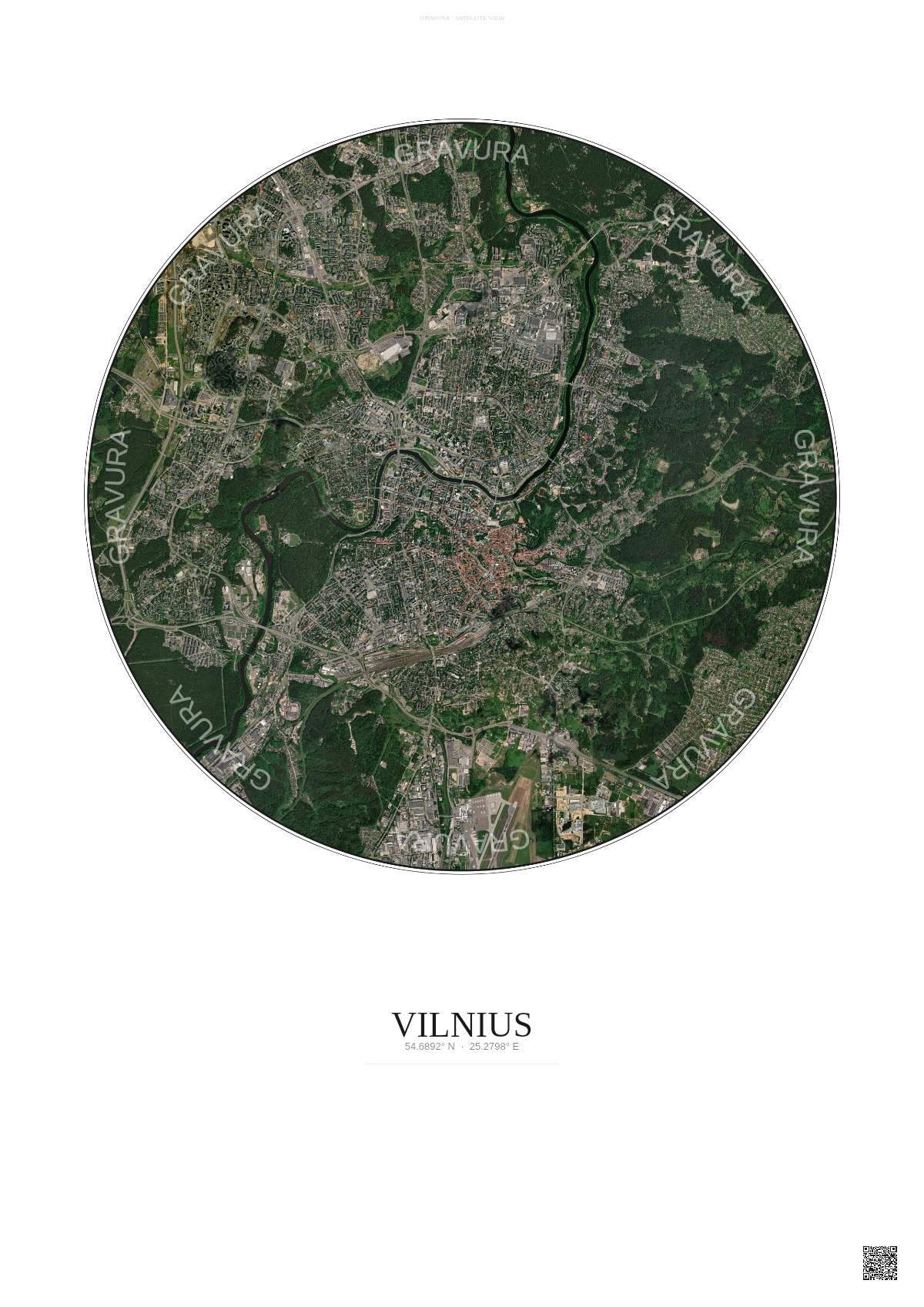 Affiche Vilnius – Poster vue satellite | Gravura – Fond clair