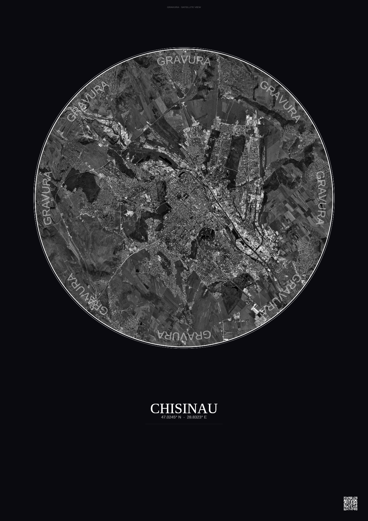 Affiche Chisinau – Poster vue satellite | Gravura – Fond foncé