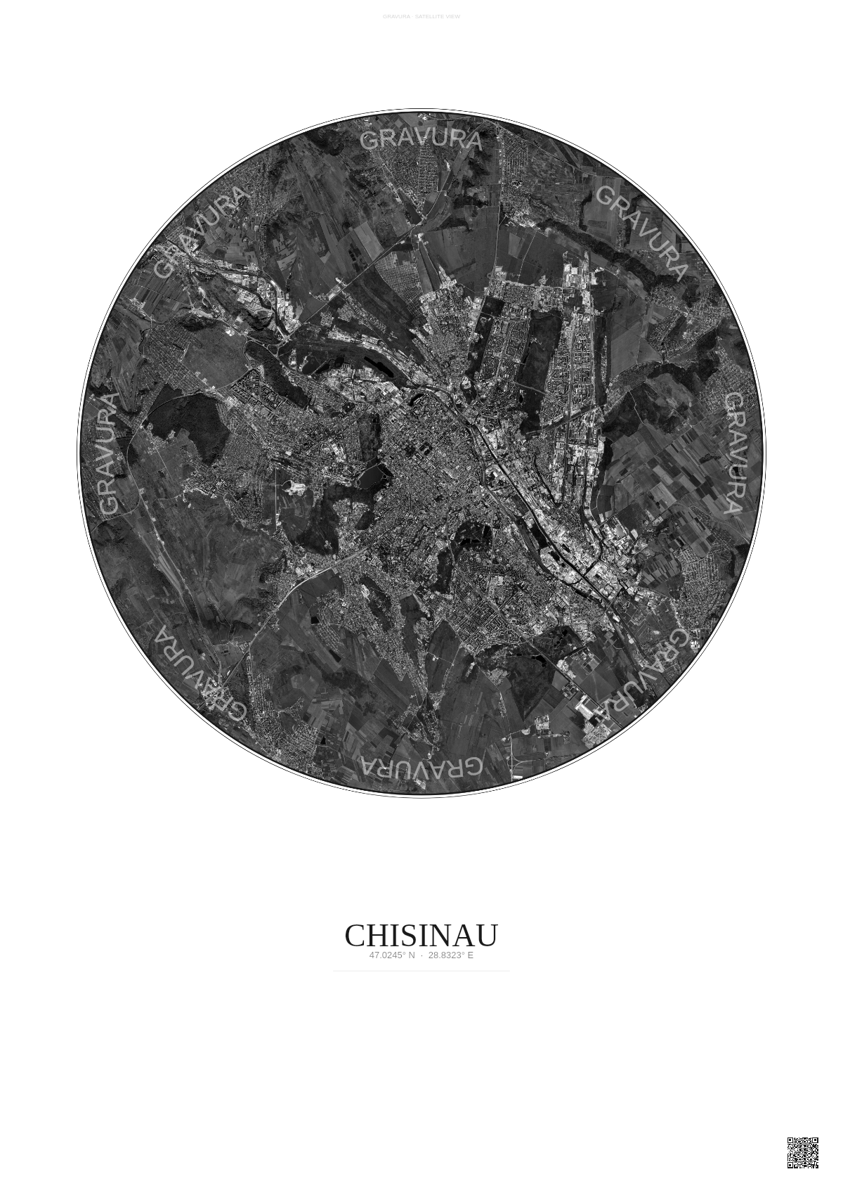 Affiche Chisinau – Poster vue satellite | Gravura – Fond clair
