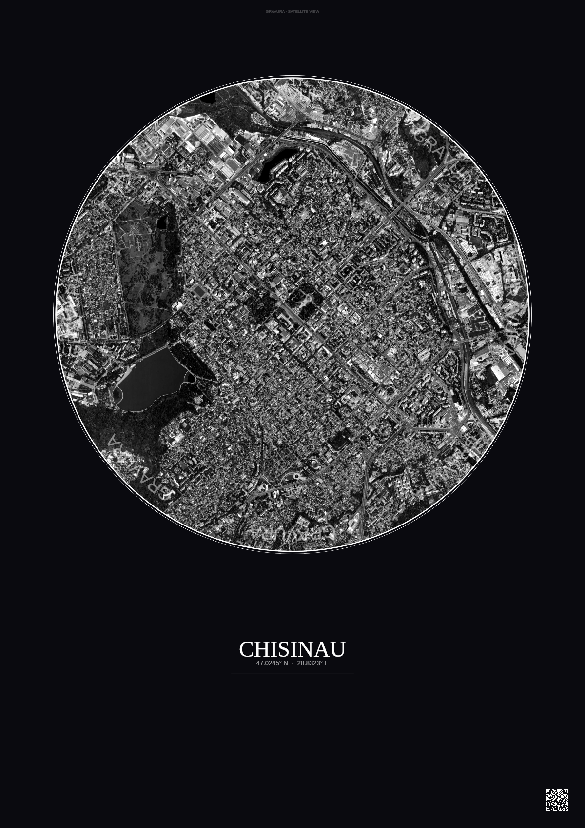 Affiche Chisinau – Poster vue satellite | Gravura – Fond foncé