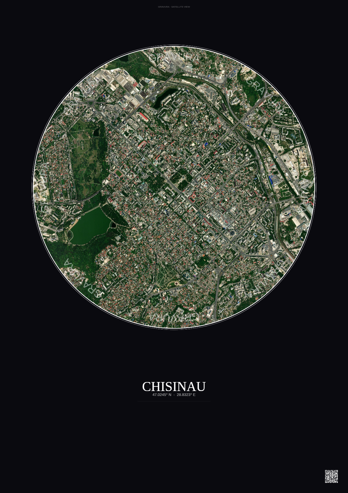 Affiche Chisinau – Poster vue satellite | Gravura – Fond foncé